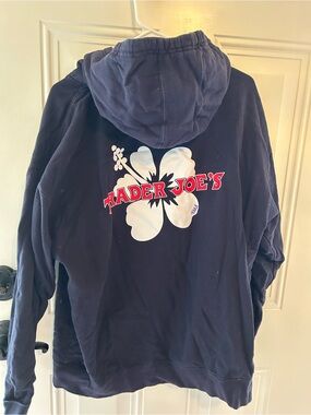 XXL Trader Joe's Crew Navy Zip up Hoodie with White Hibiscus Graphic